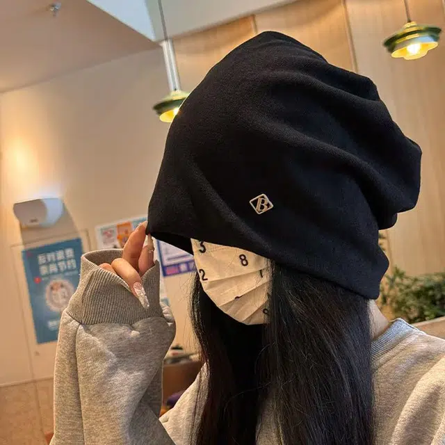 恩僾德 金属字母秋冬季小众百搭大头围冷帽显脸小包头旅行 聚酯纤维 帽子 男女同款情侣款