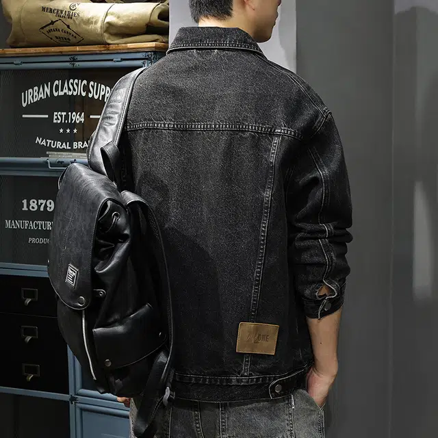 前进牛 秋季美式休闲经潮牌高街军事风重磅外穿上衣衬衫男潮流水洗宽松翻领痞帅工装夹克男牛仔外套 男款