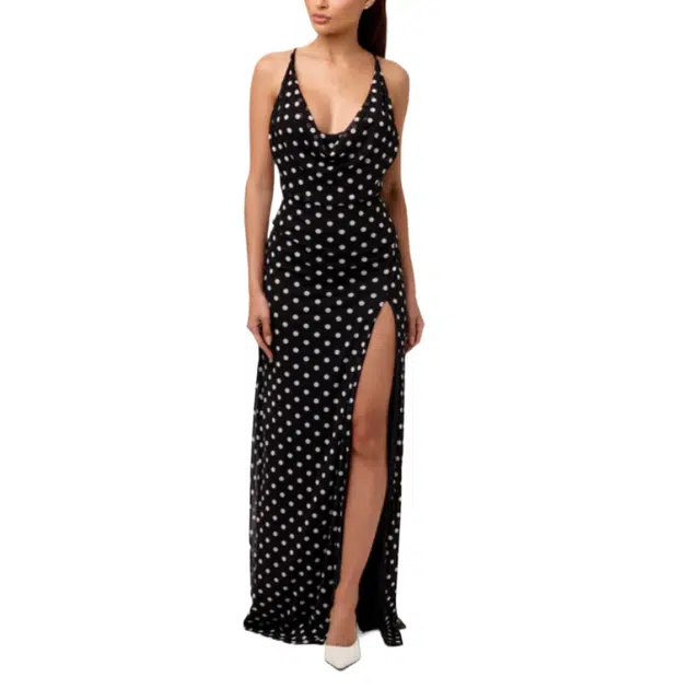 NAKED WARDROBE Dot Cowl Neck Maxi Dress Mesh