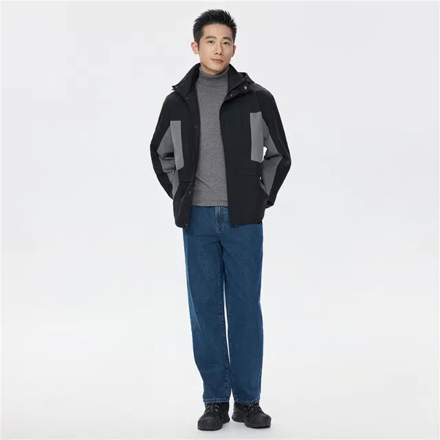 佐丹奴 撞色破骨连帽多口袋梭织外套夹克 男款