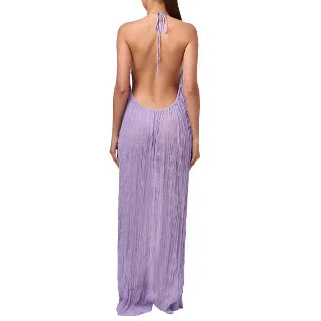 NAKED WARDROBE Pliss Halter Open Back Maxi Dress