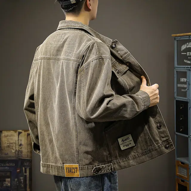 前进牛 美式休闲经典复古潮牌高街痞帅重磅复古水洗纯棉潮流嘻哈街头宽松大码拼接休闲工装牛仔外套 男款