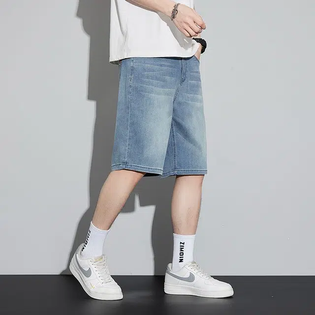 童先森 薄款外穿宽松中腰五分裤牛仔短裤 男款
