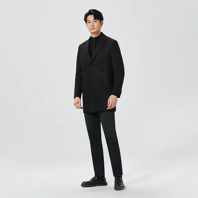 利郎 纯色中长款保暖商务休闲毛呢大衣 男款