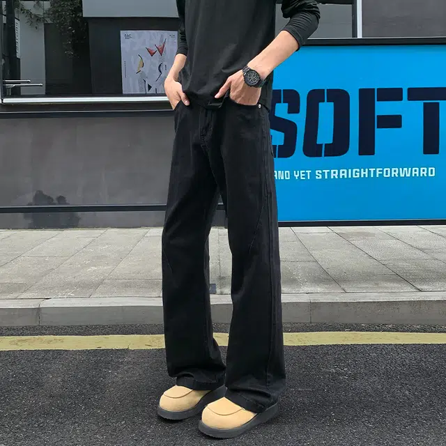 马员外 美式微喇潮流青春时尚都市宽松直筒牛仔裤 男款