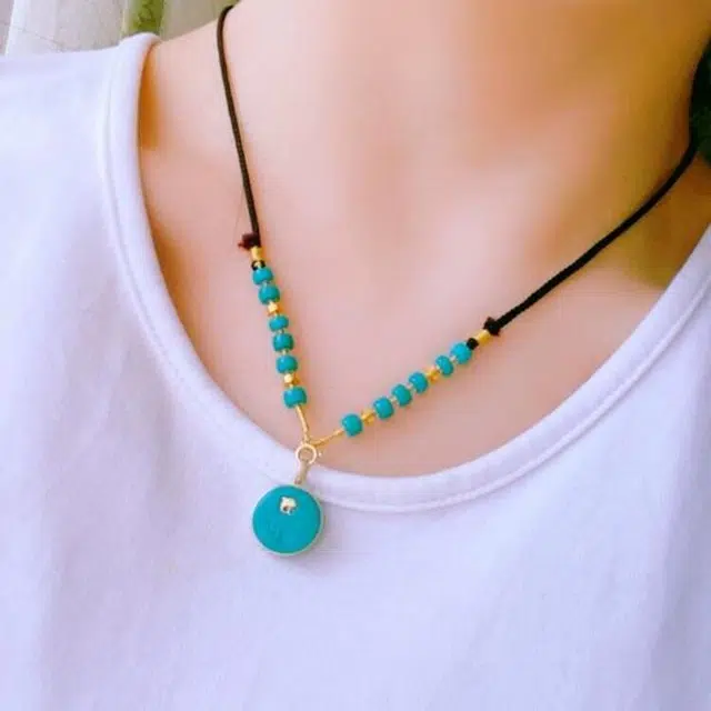 灵运宝 转运招财一物一图湖北原矿海豚圆牌 高品色 无油无水 绿松石 名贵玉石项链 男女同款情侣款