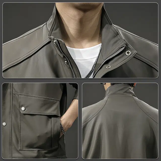 前进牛 阿美咔叽高级感复古潮牌宽松休闲皮衣 男款