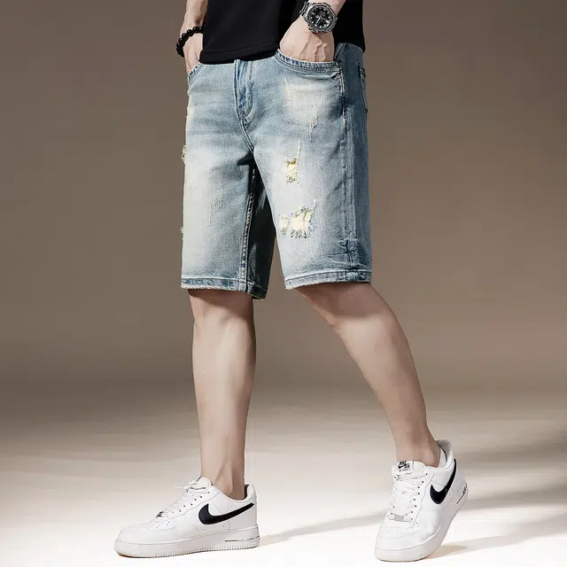 贵色 时尚美式高街潮牌休闲百搭牛仔短裤 男女同款 浅蓝