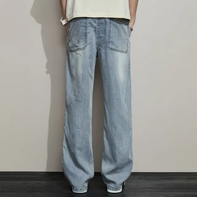 童先森 纯色系带休闲牛仔裤 男款