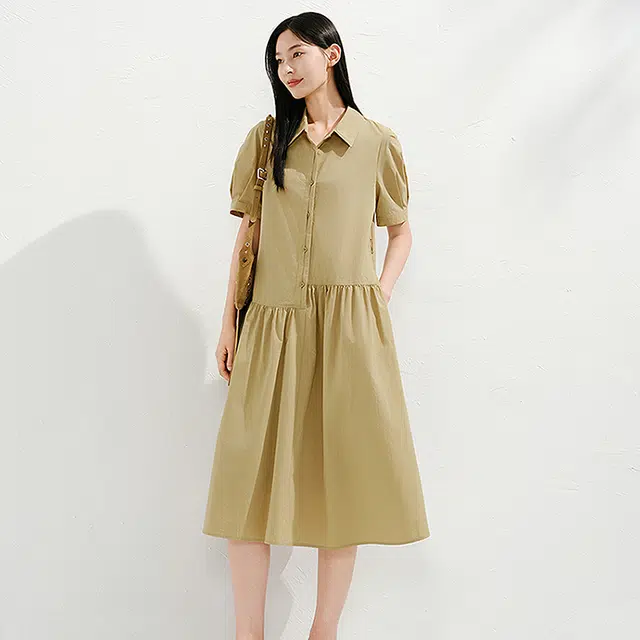 玖姿安娜蔻 舒适时尚休闲百搭短袖连衣裙 女款