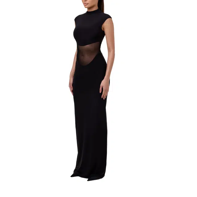 NAKED WARDROBE Mesh Contrast Maxi Dress Hourglass