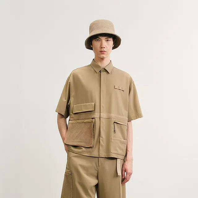 速写 美式复古百搭舒适时尚时髦设计简约户外短袖衬衫 男款