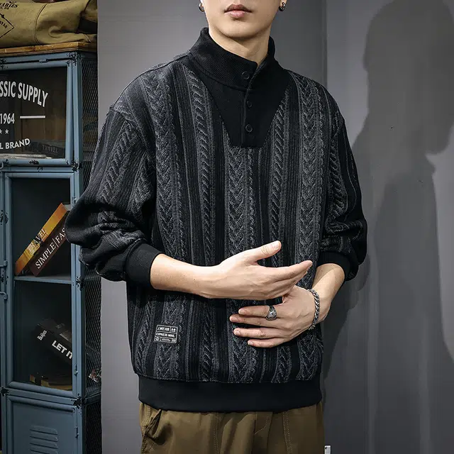 前进牛 秋季美式经典复古潮牌中性风立领纹理感潮流宽松休闲户外百搭卫衣 男款