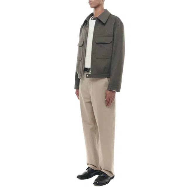 BESLOW CASHMERE MILITARY ZIP-UP JACKET MELANGE
