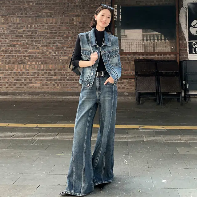 美洋 捷克牛仔 长绒棉减龄百搭翻领宽松无袖马甲 女款 深蓝色