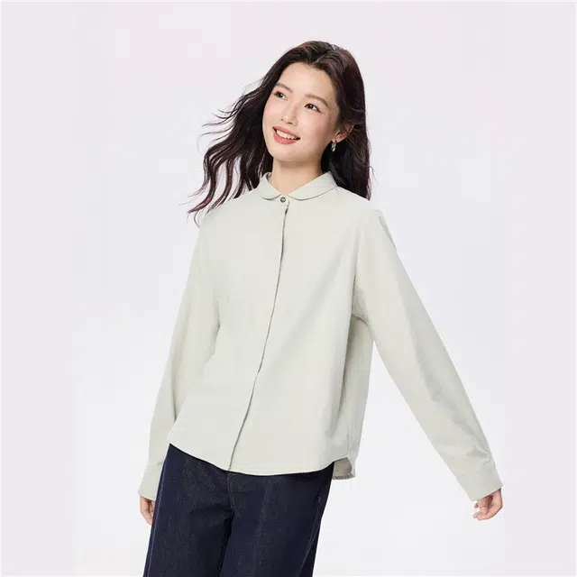 佐丹奴 法兰绒衬衣极简通勤纯棉小翻领长袖衬衫 女款
