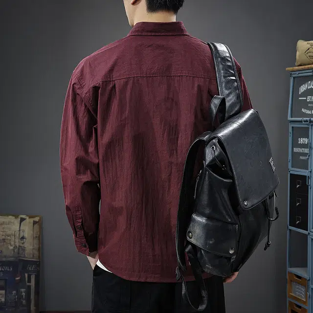 前进牛 早秋轻户外衬衣日系休闲复古潮牌工装痞帅肌理感长袖衬衫男拉链口袋衬衣美式潮牌休闲外套男衬衫 男女同款