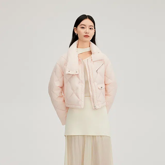 艾莱依 机车风短款纯色保暖时尚简约轻薄长袖羽绒服 女款