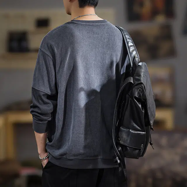 遨宇 美式复古休闲极简风潮流拼接百搭户外长袖上衣服卫衣 男款
