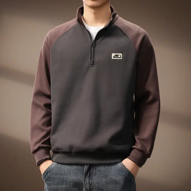 贵色 城市机能风立领撞色拼接半拉链长袖潮牌时尚百搭立体裁剪工艺重磅休闲卫衣 男女同款