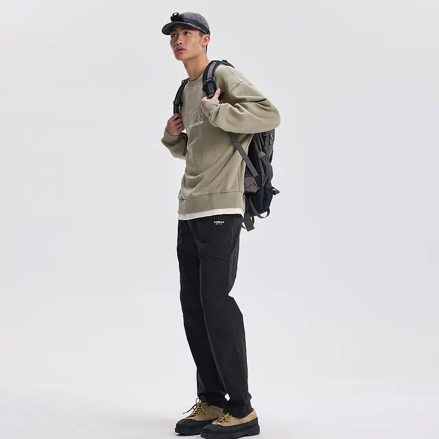 美特斯邦威 圆领美式摇粒绒落肩卫衣 男女同款