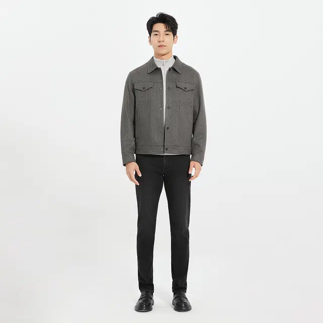 利郎 都市休闲翻领仿麂皮绒短款时尚潮流口袋装饰秋季夹克 男款