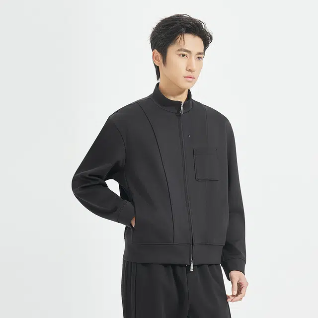 利郎 时尚都市立领质感潮流简洁开衫秋季卫衣 男款