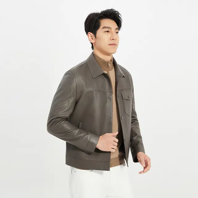 利郎 时尚都市云雾皮简约质感皮衣 男款