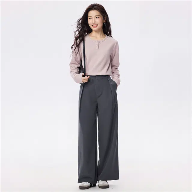佐丹奴 格雷系阔腿裤通勤垂感打褶西装休闲裤 女款