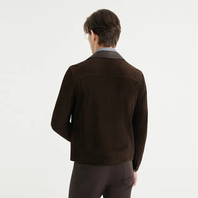 利郎 休闲风潮流羊绒面革翻领时尚真皮秋季皮衣 男款