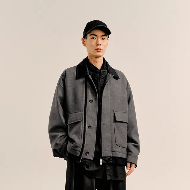 速写 秋季翻领宽松休闲长袖夹克外套 男款