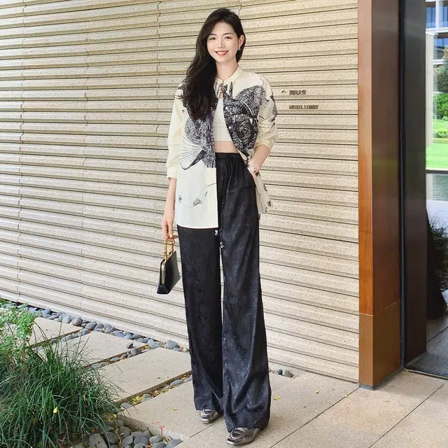 美洋 墨生花 新中式国风提|清新雅致休闲裤 女款 黑色