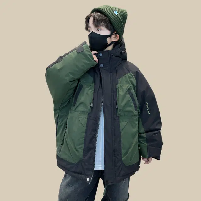 雅鹿棉衣 舒适百搭洋气拼色宽松 绿色 儿童款