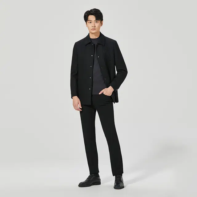 利郎 商务休闲纯色翻领中长款绵羊毛质感百搭大衣 男款