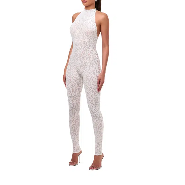 NAKED WARDROBE Print Halter Jumpsuit Burnout
