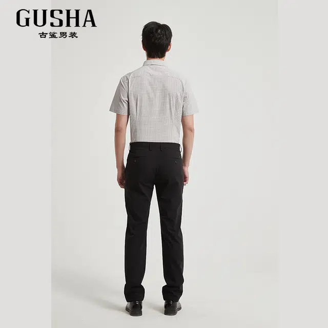 古鲨 格子商务休闲短袖衬衫 男款