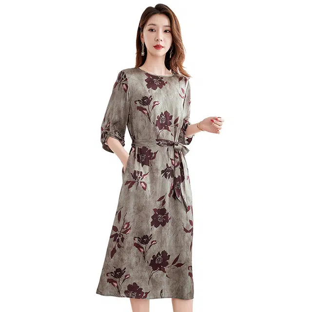 水墨佳人 时尚百搭舒适短袖连衣裙 女款 干枯玫瑰