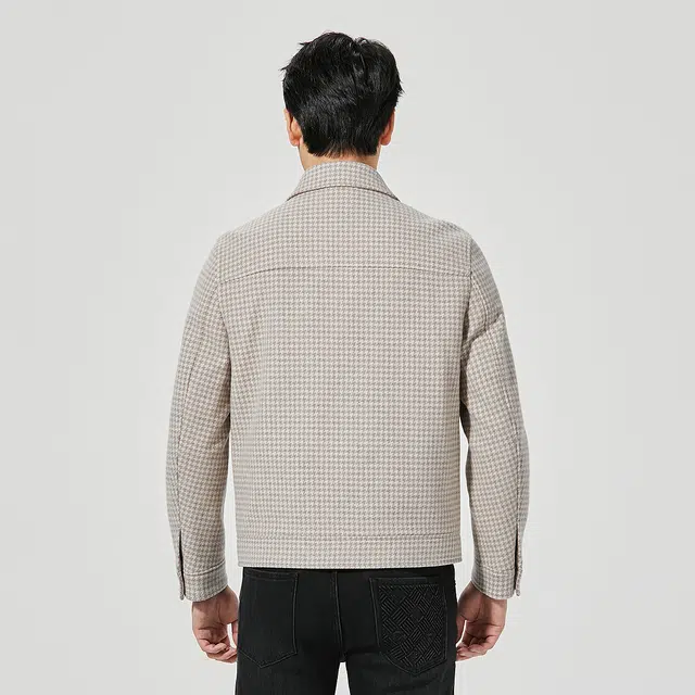 利郎 纯绵羊毛保暖翻领千鸟格质感百搭短款冬季大衣 男款