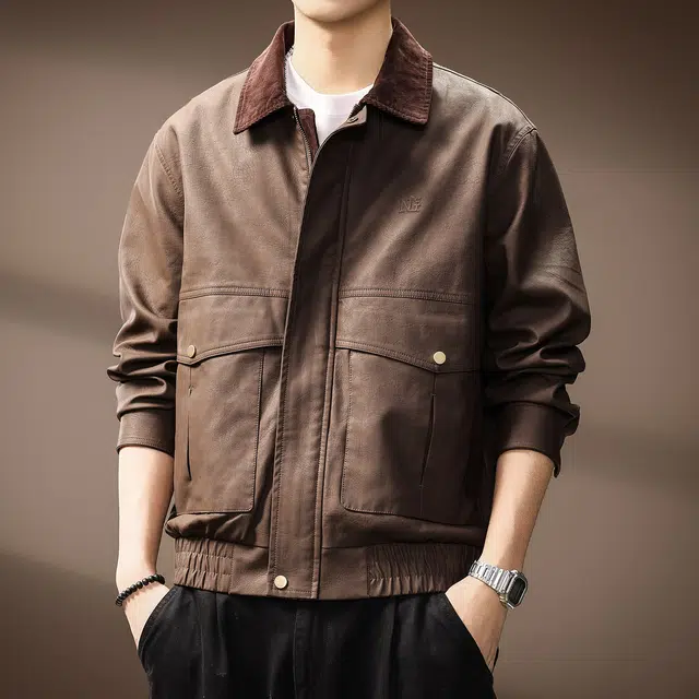 贵色 高端美式复古城市机能拼接外套皮衣 男女同款