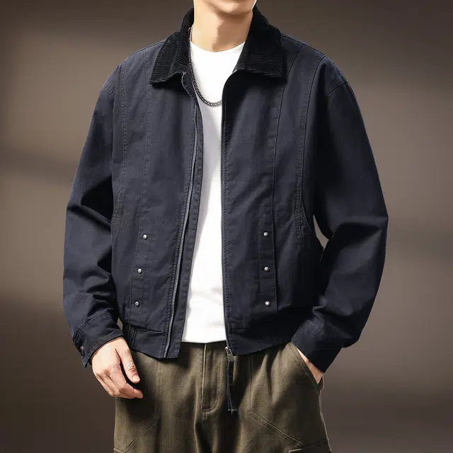 贵色 美式解构设计感拼接撞色休闲立领高端潮流短款百搭宽松长袖夹克外套 男女同款