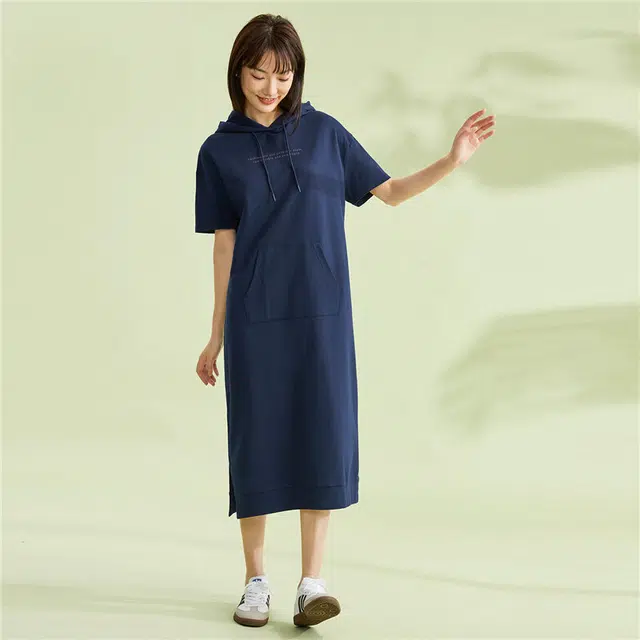 佐丹奴 针织字母印花连帽卫衣短袖连衣裙 女款