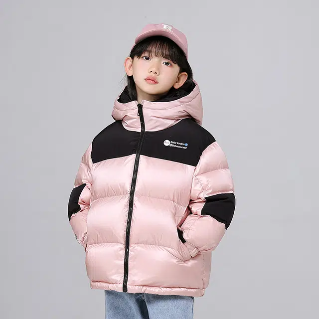 雅鹿 时尚洋气舒适百搭宽松连帽拼色长袖羽绒服 青少年