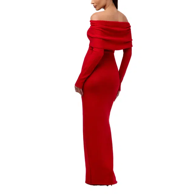 NAKED WARDROBE Boucle Off-Shoulder Maxi Dress Knits