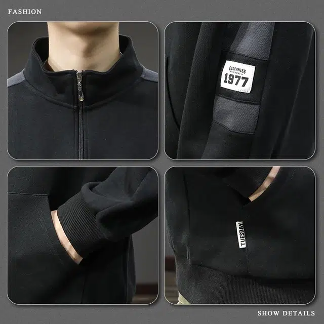 前进牛 美式经典复古潮流潮牌立领休闲户外百搭宽松运动卫衣 男款