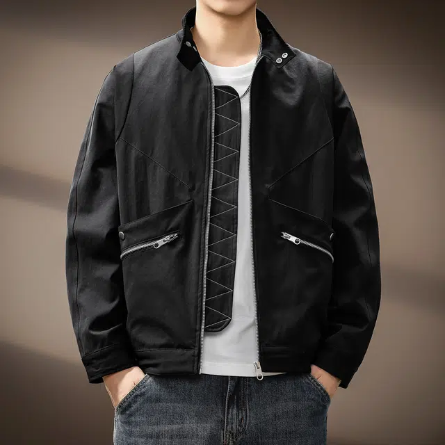 贵色 美式百搭高端赛博朋克风潮牌机车立领机能风立领金属撞色夹克 男女同款