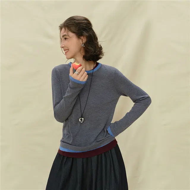 佐丹奴 假两件撞色圆领毛织套头针织衫 女款