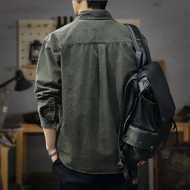 遨宇 高端简约休闲户外长袖男秋季重磅宽松工装极简衬衣外套潮衬衫 男女同款