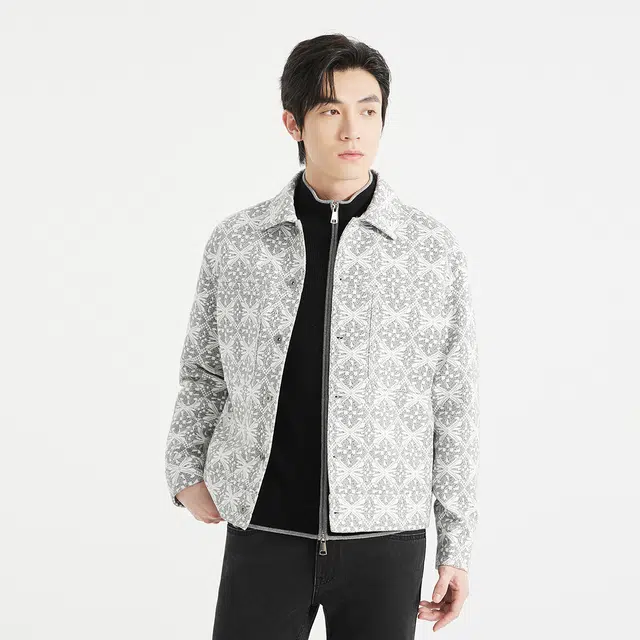 利郎 休闲满版提花时尚百搭潮流翻领短款秋季夹克外套 男款