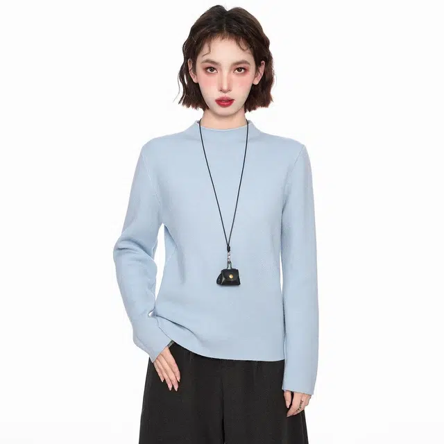 木清清 舒适亲肤半高领内搭打底衫加绒加厚长袖上衣针织衫 女款