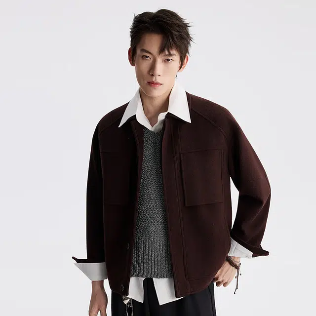 LESS IS MORE Stripe Texture Warm Coat